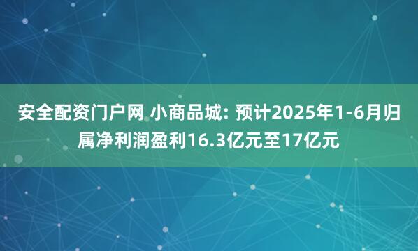 安全配资门户网 小商品城: 预计2025年1-6月归属净利润盈利16.3亿元至17亿元